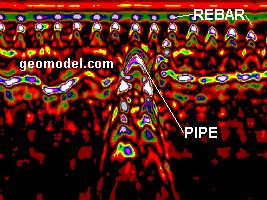 GeoModel, Inc. ground penetrating radar image of rebar and pipe conduit in concrete